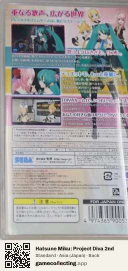 Hatsune Miku: Project Diva 2nd PlayStation Portable, Japan box back