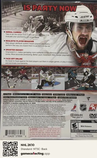 NHL 2K10 PlayStation 2, NTSC box back