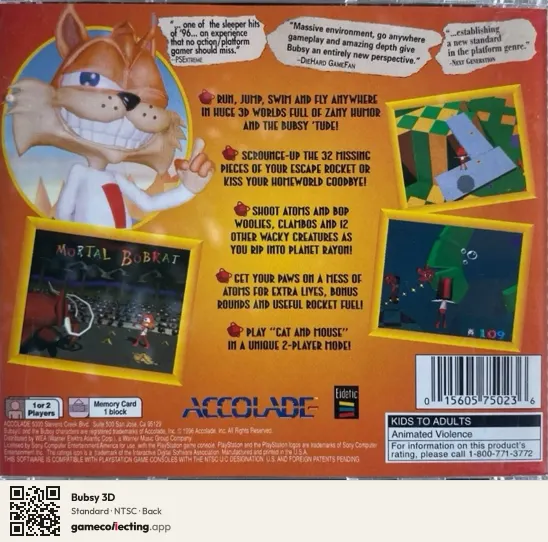 Bubsy 3D PlayStation, NTSC box back