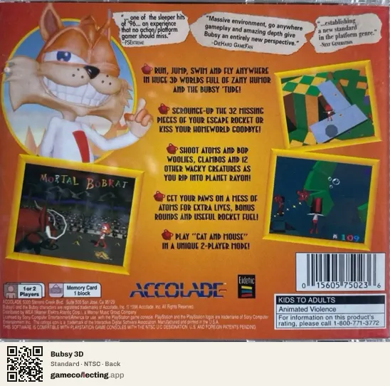 Bubsy 3D PlayStation, NTSC box back