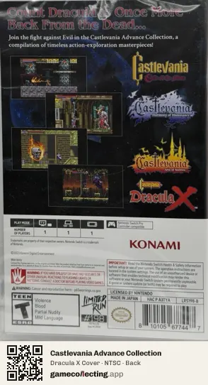 Castlevania Advance Collection Nintendo Switch, NTSC box back