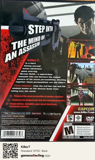 Killer7 PlayStation 2, NTSC box back