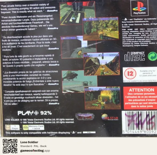 Lone Soldier PlayStation, PAL box back