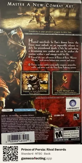 Prince of Persia: Rival Swords PlayStation Portable, NTSC box back