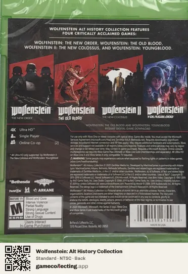 Wolfenstein: Alt History Collection Xbox One, NTSC box back