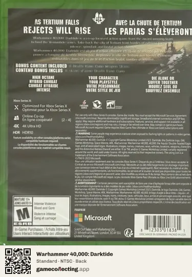 Warhammer 40,000: Darktide Xbox Series X, NTSC box back
