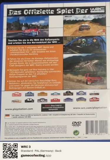 WRC 3 PlayStation 2, Germany box back