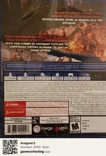 Aragami 2 PlayStation 4, NTSC box back