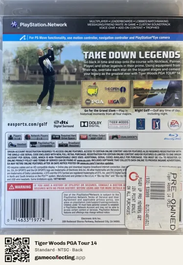 Tiger Woods PGA Tour 14 PlayStation 3, NTSC box back
