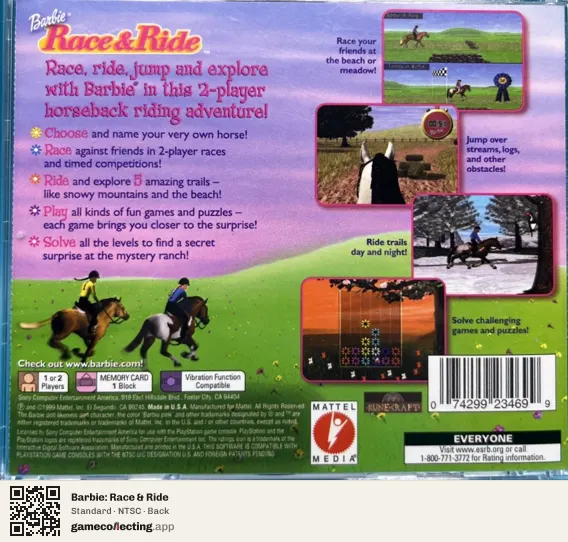 Barbie: Race & Ride PlayStation, NTSC box back