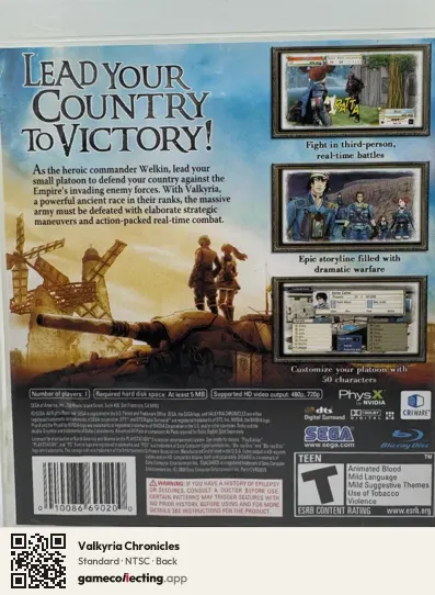Valkyria Chronicles PlayStation 3, NTSC box back