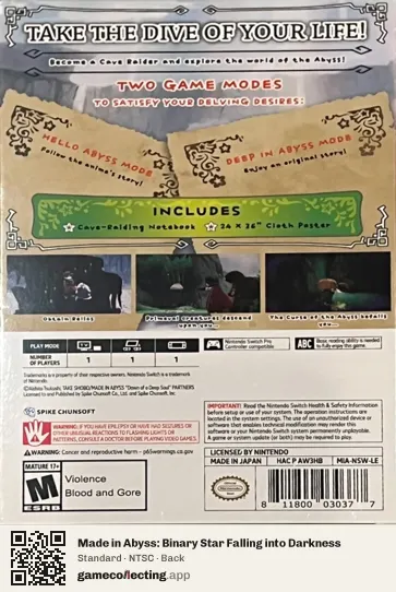 Made in Abyss: Binary Star Falling into Darkness Nintendo Switch, NTSC box back