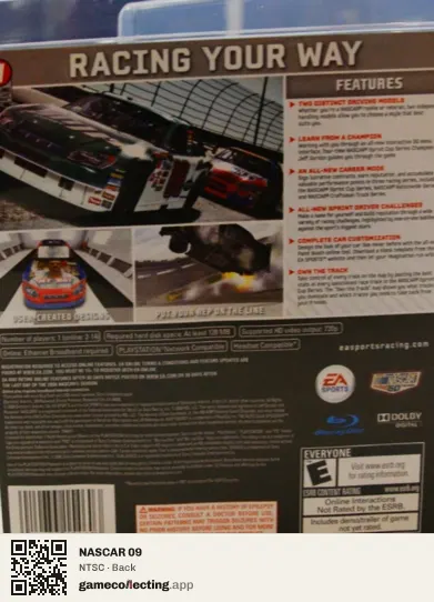 NASCAR 09 PlayStation 3, NTSC box back