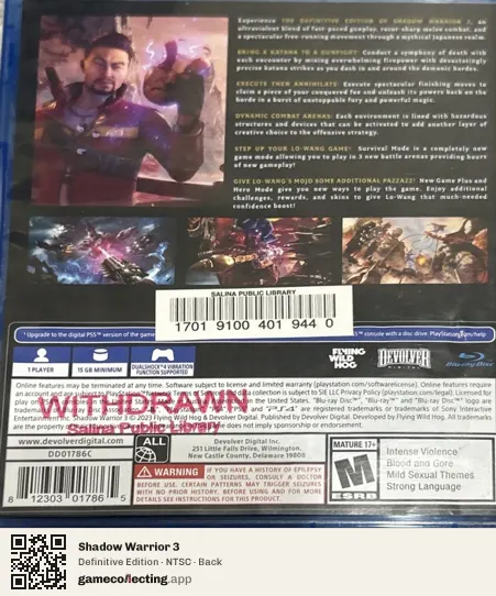 Shadow Warrior 3 PlayStation 4, NTSC box back