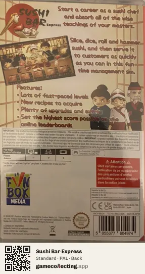 Sushi Bar Express Nintendo Switch, PAL box back