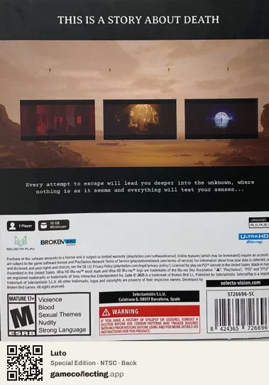 Luto PlayStation 5, NTSC box back