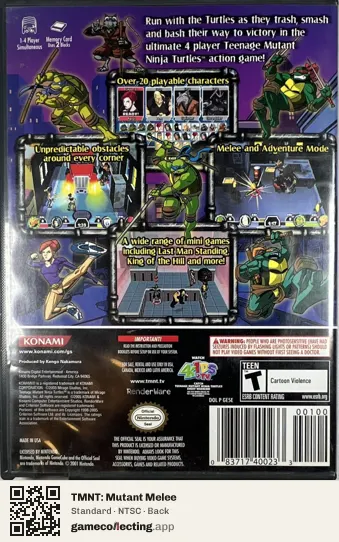 TMNT: Mutant Melee Nintendo GameCube, NTSC box back