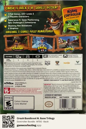 Crash Bandicoot N. Sane Trilogy Nintendo Switch, NTSC box back