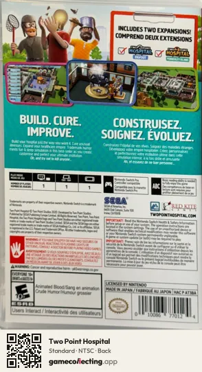 Two Point Hospital Nintendo Switch, NTSC box back