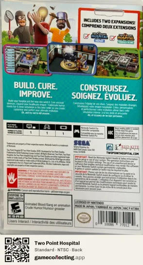 Two Point Hospital Nintendo Switch, NTSC box back