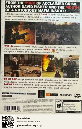 Made Man PlayStation 2, NTSC box back