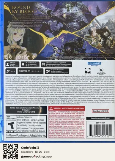 Code Vein II PlayStation 5, NTSC box back
