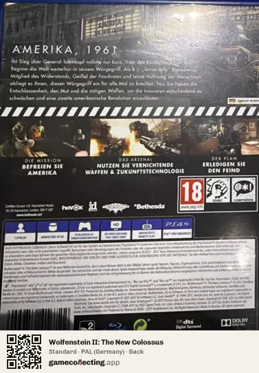 Wolfenstein II: The New Colossus PlayStation 4, Germany box back
