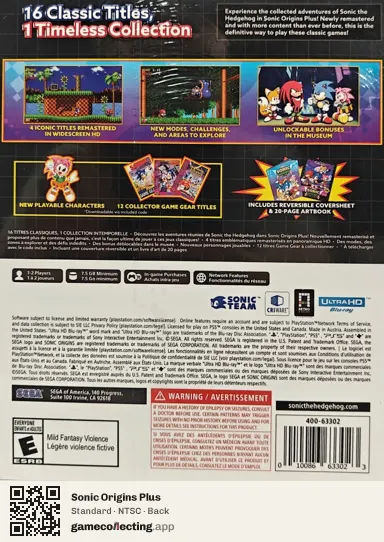 Sonic Origins Plus PlayStation 5, NTSC box back