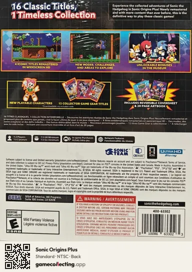 Sonic Origins Plus PlayStation 5, NTSC box back