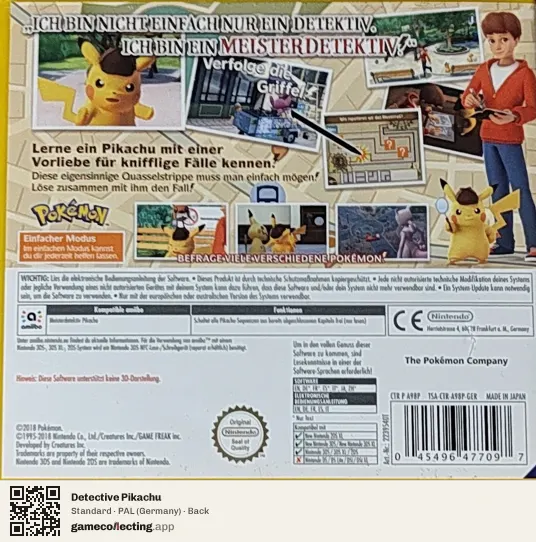 Detective Pikachu Nintendo 3DS, Germany box back