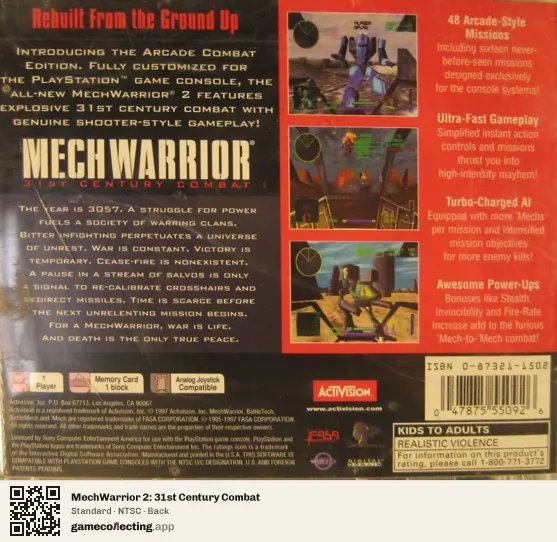 MechWarrior 2: 31st Century Combat PlayStation, NTSC box back