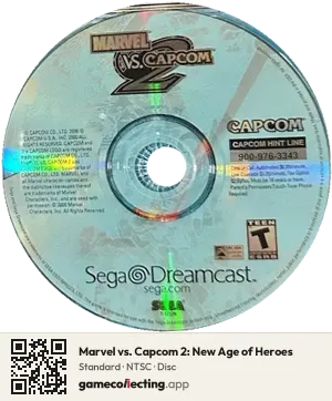 Marvel vs. Capcom 2: New Age of Heroes Sega Dreamcast, NTSC disc
