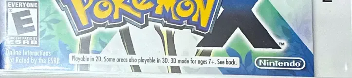 Pokémon X, the ESRB box on its front