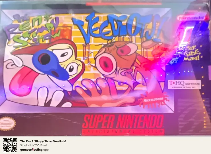 The Ren & Stimpy Show: Veediots! Super Nintendo Entertainment System, NTSC box front