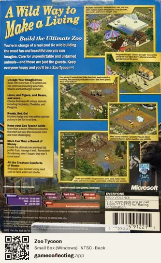 Zoo Tycoon Computer, NTSC box back