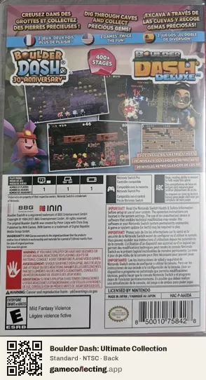 Boulder Dash: Ultimate Collection Nintendo Switch, NTSC box back