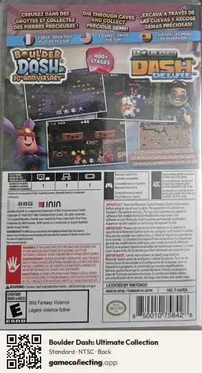 Boulder Dash: Ultimate Collection Nintendo Switch, NTSC box back