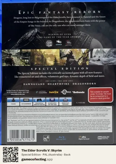 The Elder Scrolls V: Skyrim PlayStation 4, Australia box back