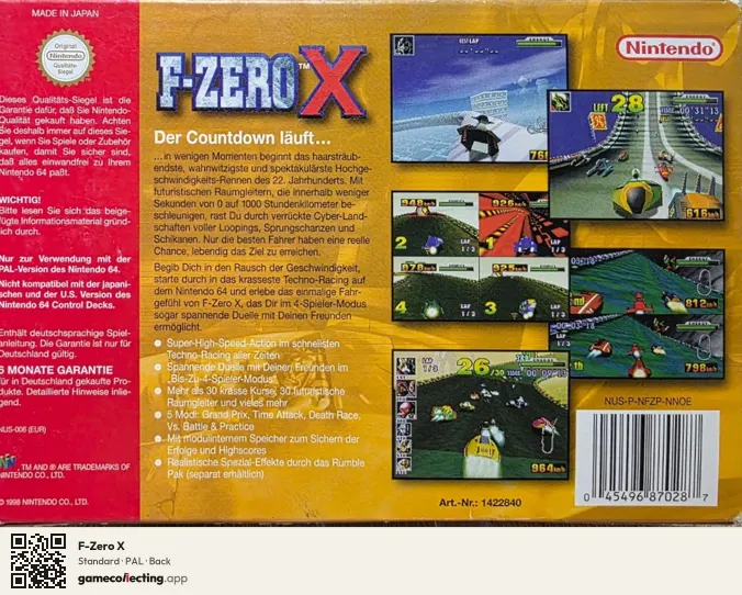 F-Zero X Nintendo 64, PAL box back