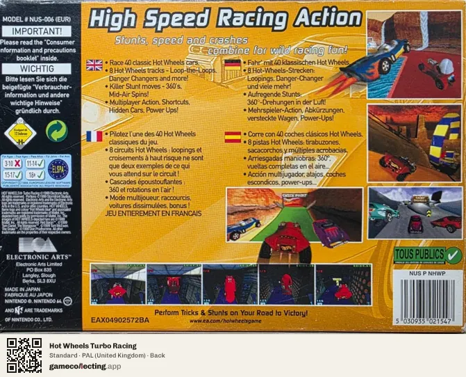 Hot Wheels Turbo Racing Nintendo 64, United Kingdom box back