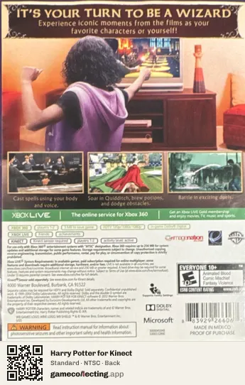 Harry Potter for Kinect Xbox 360, NTSC box back