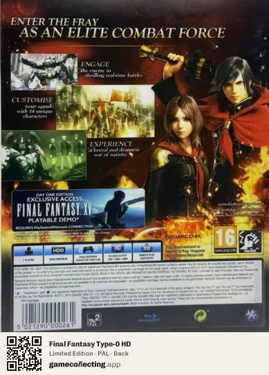 Final Fantasy Type-0 HD PlayStation 4, PAL box back