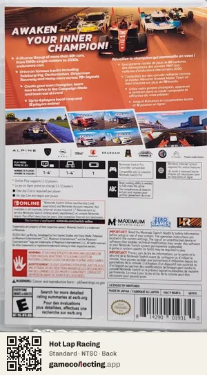 Hot Lap Racing Nintendo Switch, NTSC box back
