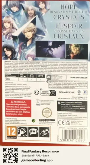 Final Fantasy Resonance Nintendo Switch 2, PAL box back