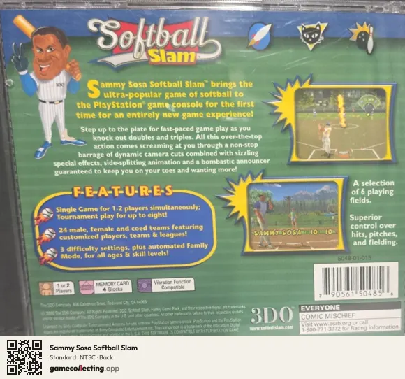 Sammy Sosa Softball Slam PlayStation, NTSC box back