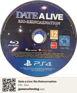 Date a Live: Rio Reincarnation PlayStation 4, PAL disc