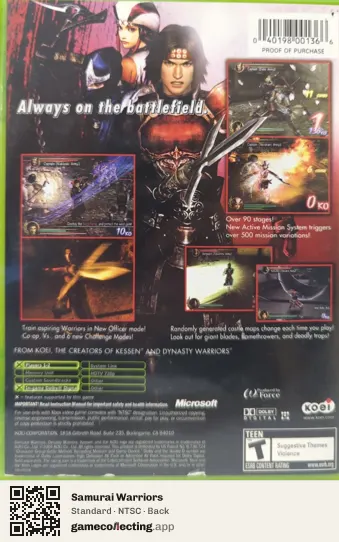 Samurai Warriors Xbox, NTSC box back