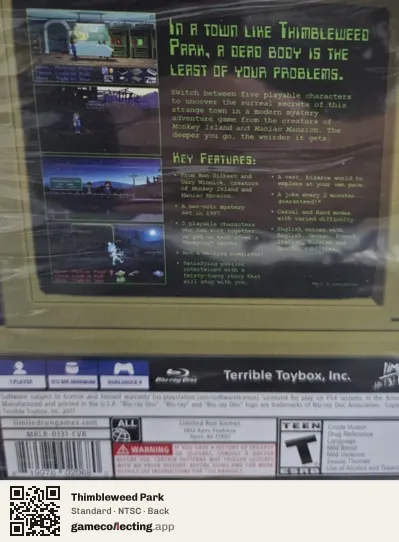 Thimbleweed Park PlayStation 4, NTSC box back