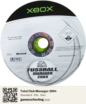 Total Club Manager 2004 Xbox, PAL disc