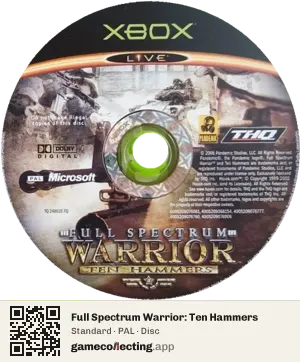 Full Spectrum Warrior: Ten Hammers Xbox, PAL disc